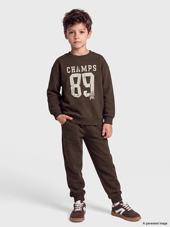 LCW Kids Kahverengi Baskılı Erkek Çocuk Eşofman Takım