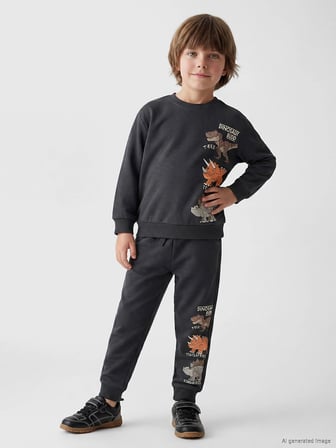 LCW Kids Antrasit Dinozor Baskılı Erkek Çocuk Takım