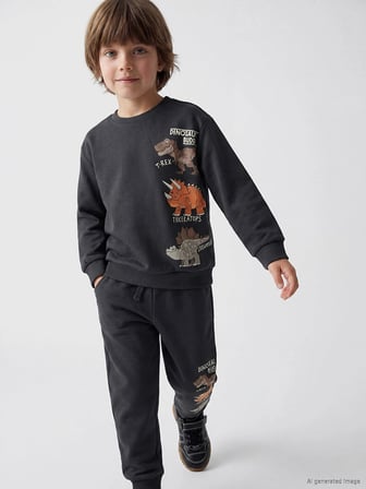 LCW Kids Antrasit Dinozor Baskılı Erkek Çocuk Takım