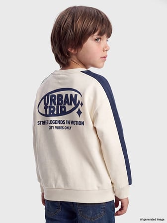 LCW Kids Bej Bisiklet Yaka Baskılı Erkek Çocuk Kalın Sweatshirt