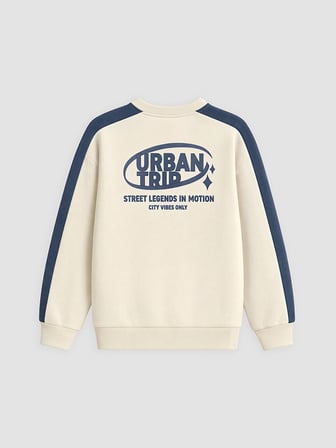 LCW Kids Bej Bisiklet Yaka Baskılı Erkek Çocuk Kalın Sweatshirt
