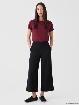 LCWAIKIKI Classic Siyah Beli Lastikli Geniş Paça Kadın Pantolon