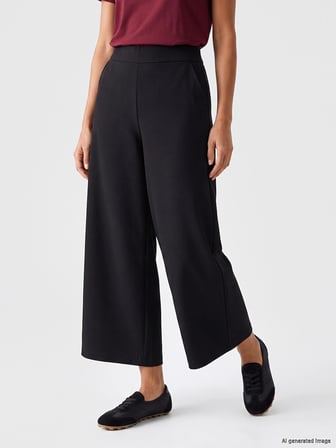 LCWAIKIKI Classic Siyah Beli Lastikli Geniş Paça Kadın Pantolon