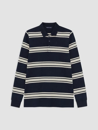 LCWAIKIKI Classic Lacivert Polo Yaka Çizgili Erkek Sweatshirt