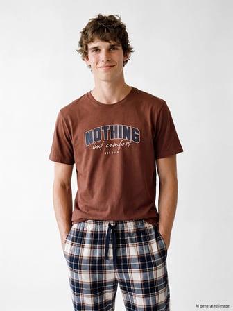 LC WAIKIKI Kahverengi Regular Fit Baskılı Erkek Pijama Takımı