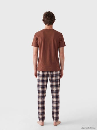 LC WAIKIKI Kahverengi Regular Fit Baskılı Erkek Pijama Takımı