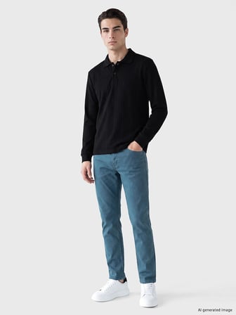 LCWAIKIKI Classic Siyah Polo Yaka Erkek Sweatshirt
