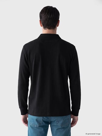 LCWAIKIKI Classic Siyah Polo Yaka Erkek Sweatshirt