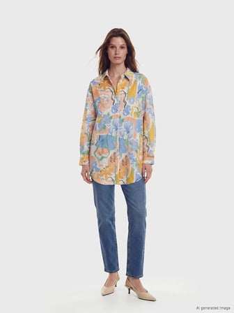 LCW Modest Turuncu Desenli Oversize Kadın Gömlek Tunik