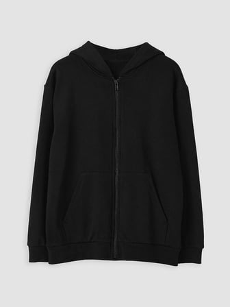 LCW Kids Siyah Kapüşonlu Erkek Çocuk Fermuarlı Sweatshirt
