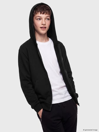 LCW Kids Siyah Kapüşonlu Erkek Çocuk Fermuarlı Sweatshirt