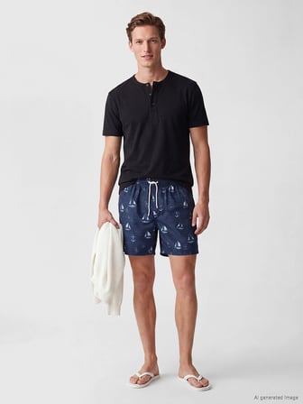 LCW SWIMWEAR Mavi Kısa Boy Desenli Erkek Deniz Şortu