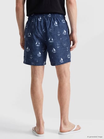 LCW SWIMWEAR Mavi Kısa Boy Desenli Erkek Deniz Şortu