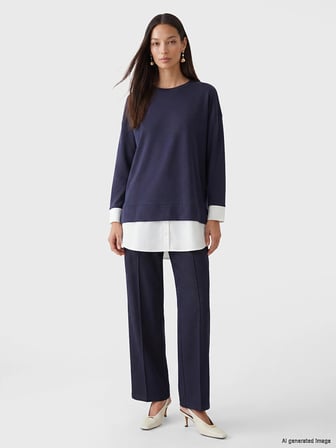 LCW EVERYDAY Mavi Soft Touch Oversize Kadın Sweatshirt Tunik