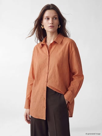 LCW Modest Turuncu Çizgili Oversize Kadın Gömlek Tunik