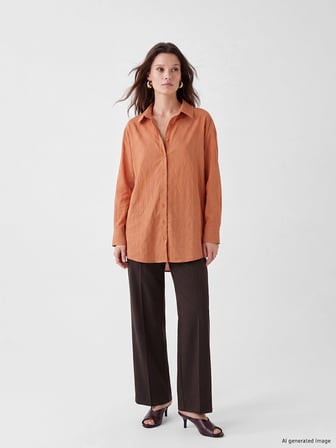LCW Modest Turuncu Çizgili Oversize Kadın Gömlek Tunik
