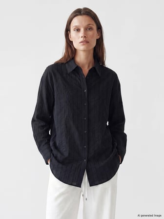 LCW Modest Siyah Çizgili Oversize Kadın Gömlek Tunik