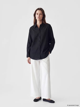 LCW Modest Siyah Çizgili Oversize Kadın Gömlek Tunik