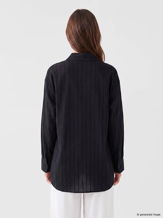 LCW Modest Siyah Çizgili Oversize Kadın Gömlek Tunik