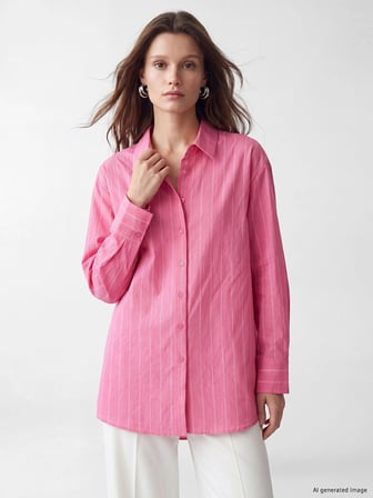 LCW Modest Pembe Çizgili Oversize Kadın Gömlek Tunik