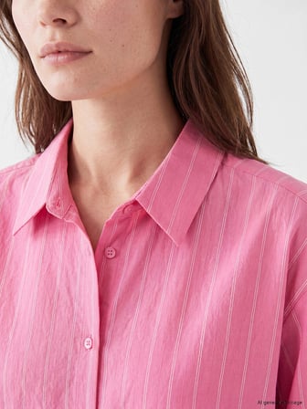 LCW Modest Pembe Çizgili Oversize Kadın Gömlek Tunik