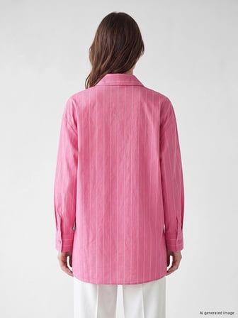 LCW Modest Pembe Çizgili Oversize Kadın Gömlek Tunik