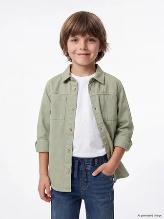 LCW Kids Yeşil Gabardin Erkek Çocuk Gömlek