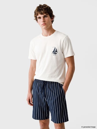 LC WAIKIKI Lacivert Regular Fit Baskılı Erkek Şortlu Pijama Takımı