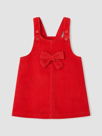 LCW baby Kırmızı Fiyonklu Kadife Kız Bebek Salopet Elbise ve Tişört