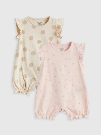 LCW baby Bej Baskılı Kız Bebek Tulum 2'li