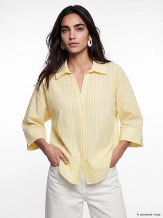LCW Vision Sarı Çizgili Oversize Poplin Kadın Gömlek