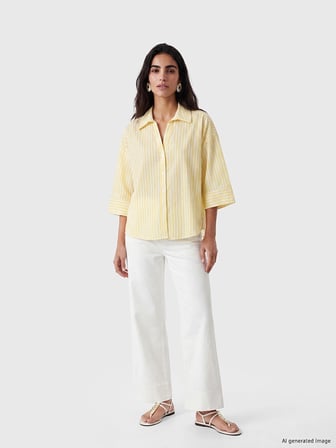LCW Vision Sarı Çizgili Oversize Poplin Kadın Gömlek