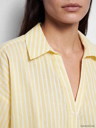 LCW Vision Sarı Çizgili Oversize Poplin Kadın Gömlek