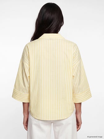 LCW Vision Sarı Çizgili Oversize Poplin Kadın Gömlek
