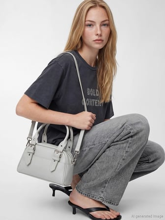 LCW ACCESSORIES Gri Deri Görünümlü Kadın Omuz Çantası