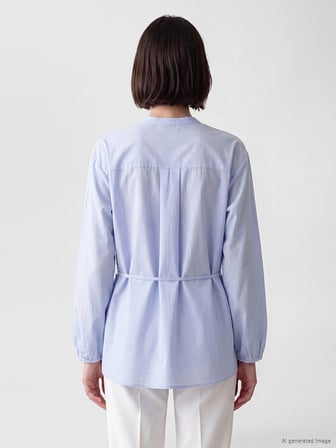 LCW Modest Mavi Pileli Kuşaklı Oversize Kadın Gömlek Tunik