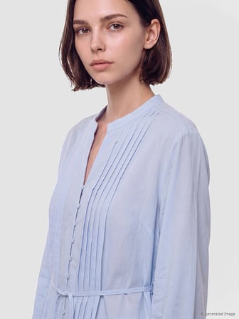 LCW Modest Mavi Pileli Kuşaklı Oversize Kadın Gömlek Tunik