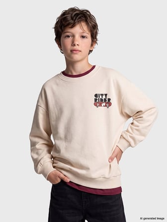 LCW Kids Bej Baskılı Erkek Çocuk Kalın Sweatshirt