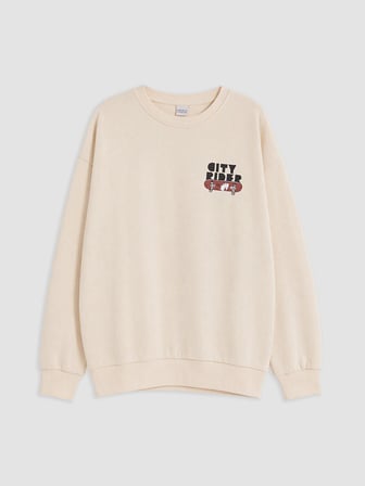 LCW Kids Bej Baskılı Erkek Çocuk Kalın Sweatshirt