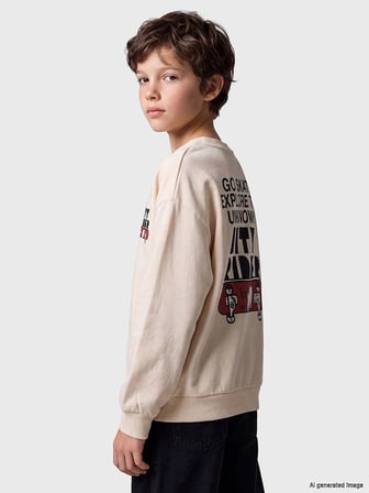 LCW Kids Bej Baskılı Erkek Çocuk Kalın Sweatshirt