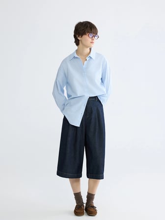 XSIDE Mavi Çizgili Oversize Poplin Kadın Gömlek