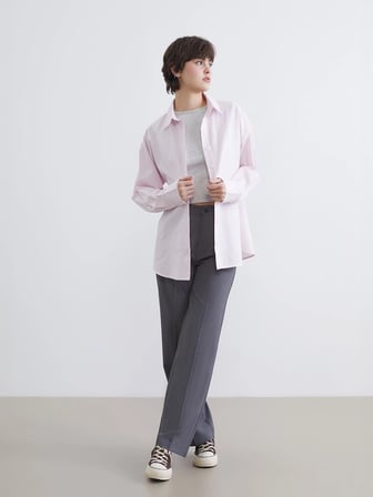 XSIDE Pembe Çizgili Oversize Poplin Kadın Gömlek