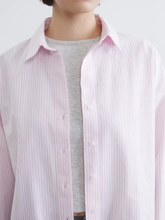 XSIDE Pembe Çizgili Oversize Poplin Kadın Gömlek