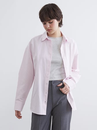 XSIDE Pembe Çizgili Oversize Poplin Kadın Gömlek