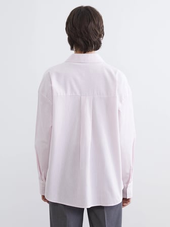 XSIDE Pembe Çizgili Oversize Poplin Kadın Gömlek