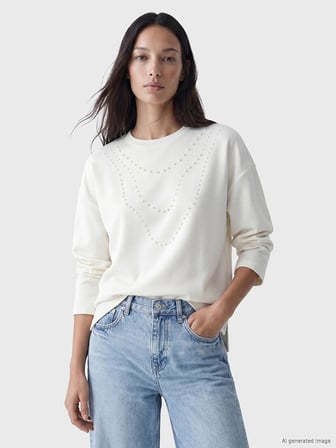LCW EVERYDAY Beyaz İnci İşlemeli Soft Touch Kadın Tunik