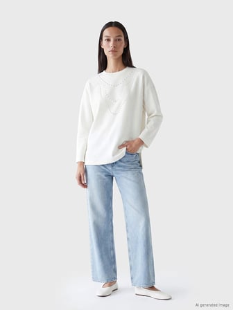 LCW EVERYDAY Beyaz İnci İşlemeli Soft Touch Kadın Tunik