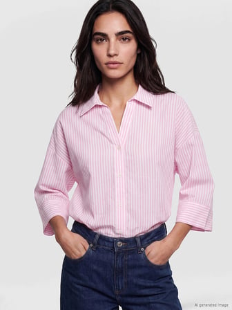 LCW Vision Pembe Çizgili Oversize Poplin Kadın Gömlek