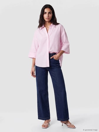 LCW Vision Pembe Çizgili Oversize Poplin Kadın Gömlek