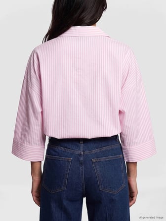 LCW Vision Pembe Çizgili Oversize Poplin Kadın Gömlek